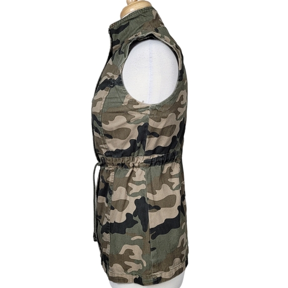 CI SONO Utility Jacket Outerwear Sleeveless Camo Military Button Down Zip Up - Picture 5 of 13